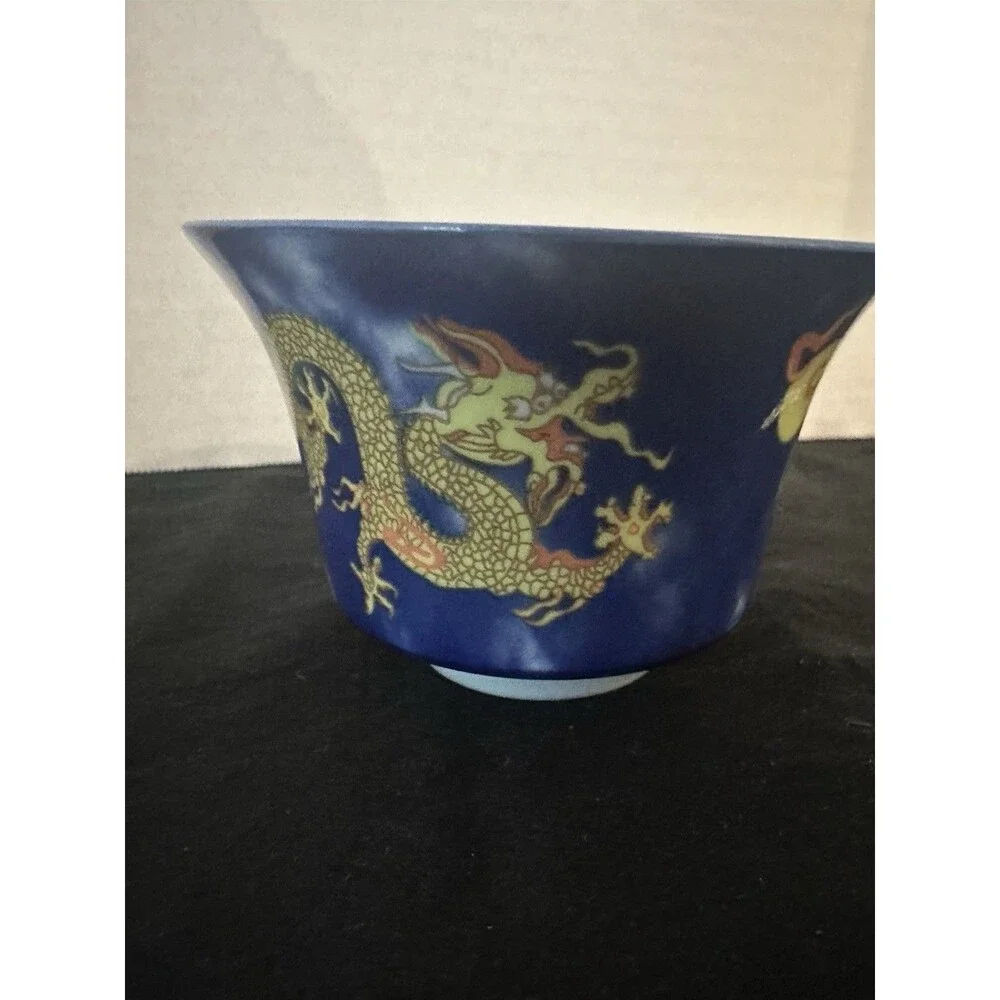 Jianzhan Ceramics Blue Gold Dragon Porcelain Tea Cup 4oz Chinese Kung Fu Tea Cup